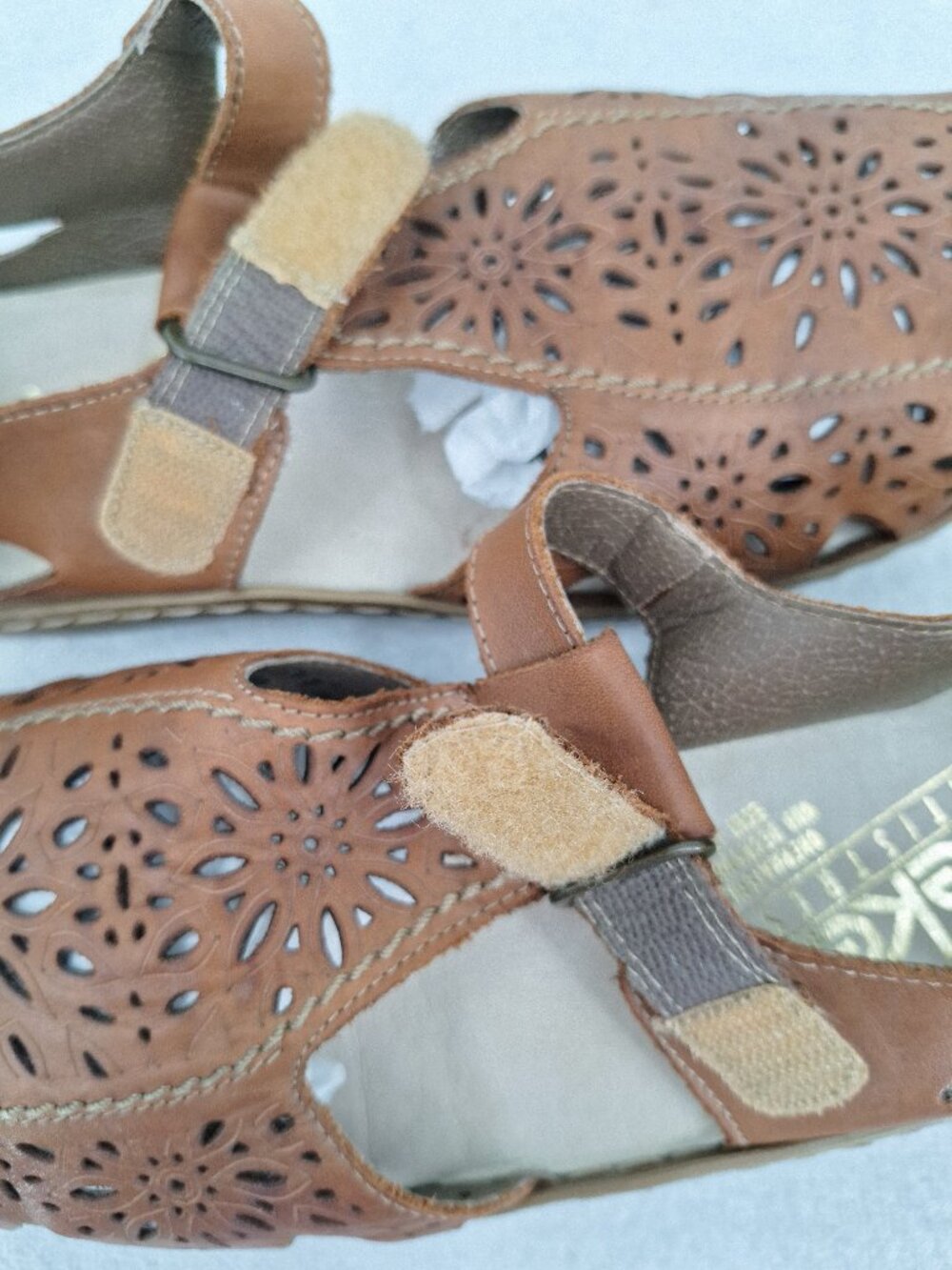 Rieker Shoes Womens 41 Anti-Stress Floral Cut Mary Jane T-Strap Brown Leather - Picture 10 of 16